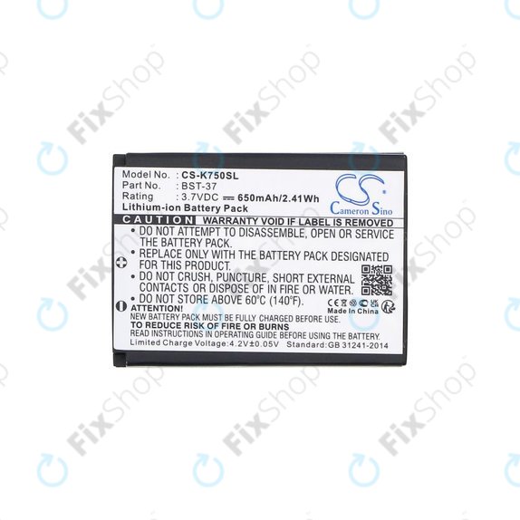 Batterie pour Sony Ericsson, 650mAh, Li-Ion, 3.7V, BST-37, HQ