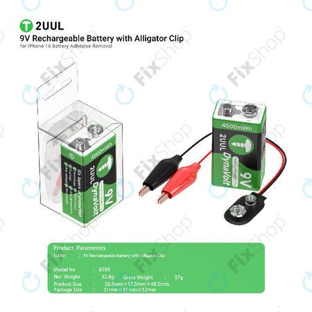 Pince crocodile avec déclenchement électrique 9V, 2UUL BT04