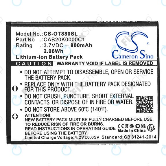 Batterie pour Alcatel Onetouch, 800mAh, Li-ion, 3.7V, BTR510AB, HQ