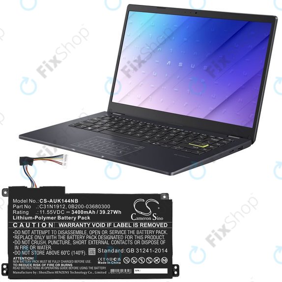Batterie pour Asus Vivobook 14, E510, 3400mAh, Li-Pol, 11.55V, C31N1912, HQ