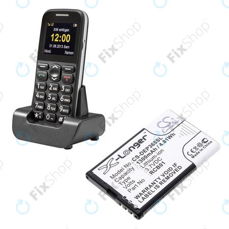 Batterie pour Doro Primo 365, 1300mAh, Li-Ion, 3.7V, RCB01, HQ