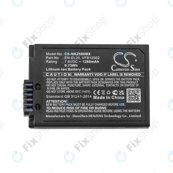 Batterie pour Nikon Z50, Z50 ZFC, Z30, Z FC, 1280mAh, Li-Ion, 7.6V, EN-EL25, HQ