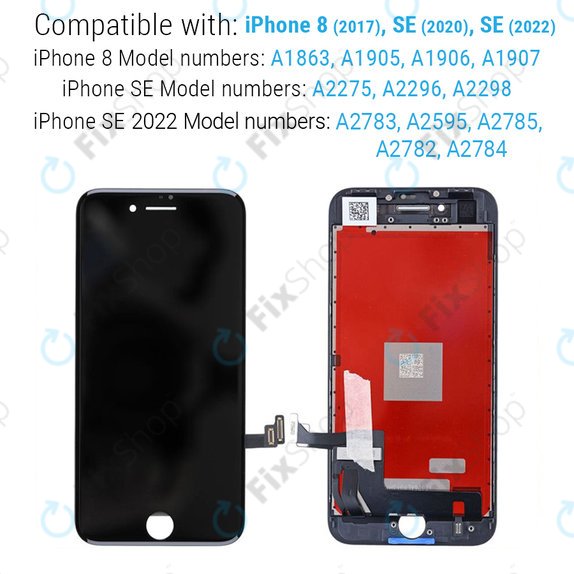 Apple iPhone 8, SE (2020), SE (2022) - Écran LCD + Écran Tactile + Cadre (Noir) Refurbished