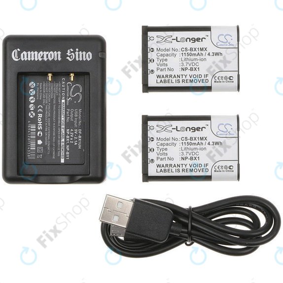 2 batteries avec chargeur pourSony Cyber-shot DSC-RX100, Cyber-shot DSC-WX300B, 1150mAh, Li-Ion, 7.4V, NP-BX1, HQ
