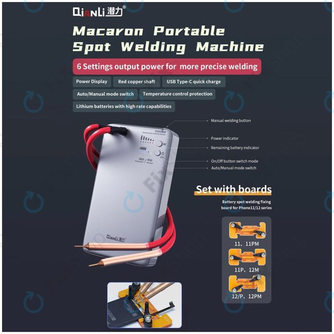 QianLi Macaron - Kit de micro-soudeuse par points pour réparation de câble batterie (iPhone 11 - 12 Pro Max)