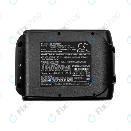 Makita 18V - Batterie BL1830, BL1835, LXT400,194205-3, 194204-5, 194309-1 Li-Ion 18.0V 7500mAh HQ