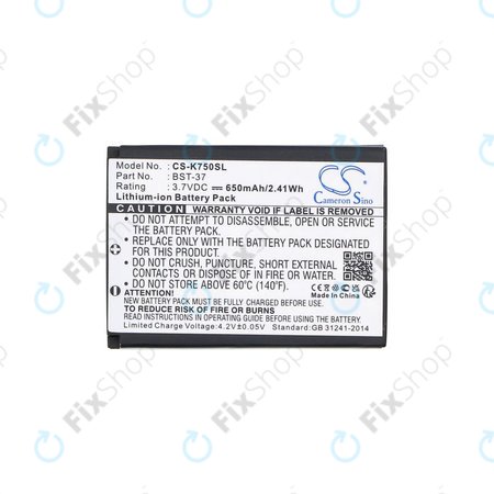 Batterie pour Sony Ericsson, 650mAh, Li-Ion, 3.7V, BST-37, HQ