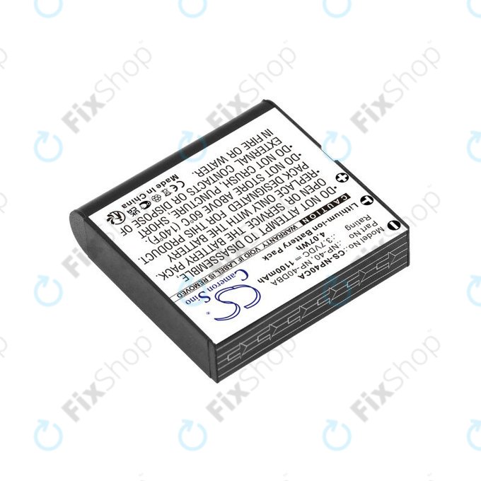 Batterie pour Casio Exilim Ex-FC100, 1100mAh, Li-Ion, 3.7V, NP-40, HQ