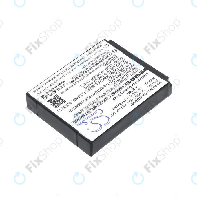 Batterie pour GoPro HD Hero, Hero2, 1100mAh, Li-Ion, 3.7V, AHDBT-001, HQ