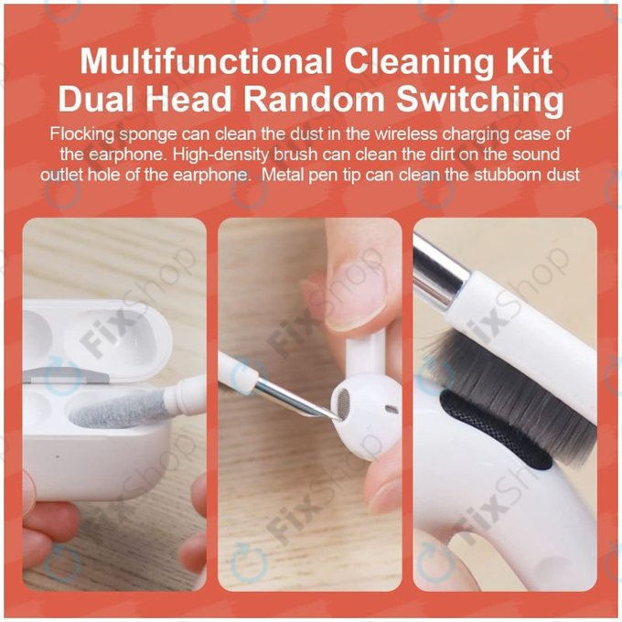 Brosse de nettoyage multifonctionnelle + stylo de nettoyage + extracteur de clé (rouge)