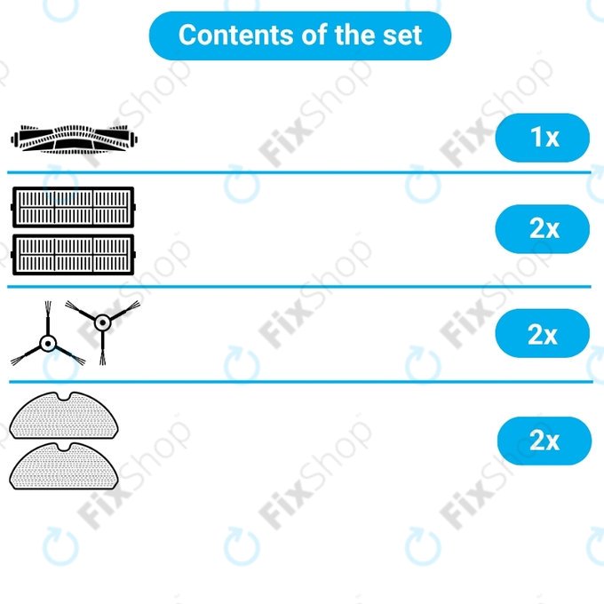 Kit de pièces de rechange pour Xiaomi Mi Robot Vacuum Mop 2 Pro, 2 Lite (1x Brosse principale, 2x Filtre, 2x Brosse latérale, 2x Chiffon de vadrouille)