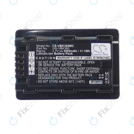 Batterie pour Panasonic HC, HDC, SDR, 3000mAh, Li-Ion, 3.7V, VW-VBK360, HQ