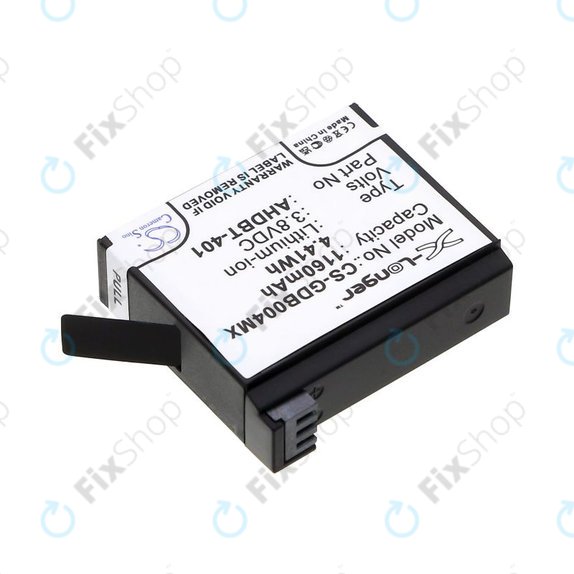 Batterie pour GoPro Hero 4, 1160mAh, Li-Ion, 3.8V, AHDBT-401, HQ