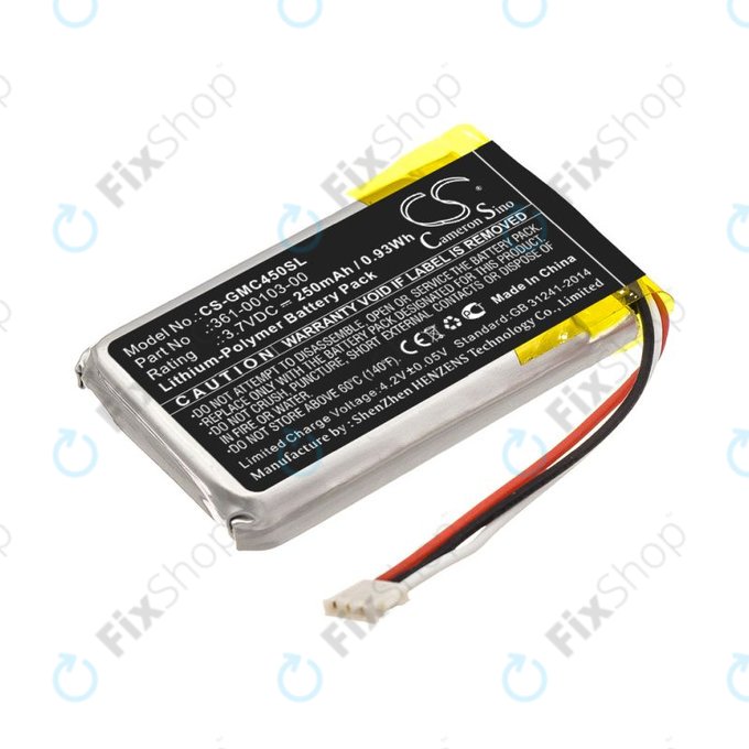 Batterie pour Garmin DashCam 45, DashCam 46, DashCam 55, DashCam 56, DashCam 66, 250mAh, Li-Pol, 3.7V, 361-00103-00, HQ