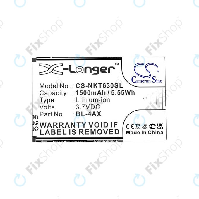 Batterie pour Nokia 6300 4G, Nokia 8000 4G, 1500mAh, Li-Ion, 3.7V, BL-4AX, HQ