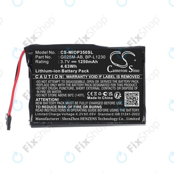 Batterie pour Mitac Mio P350, P550, 1250mAh, Li-Ion, 3.7V, BL-LP1230, HQ