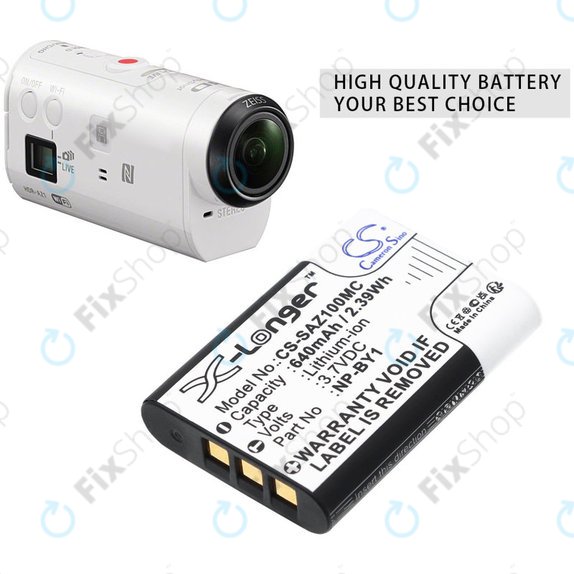 Batterie pour Sony HDR-AZ1, 640mAh, Li-Ion, 3.7V, NP-BY1, HQ