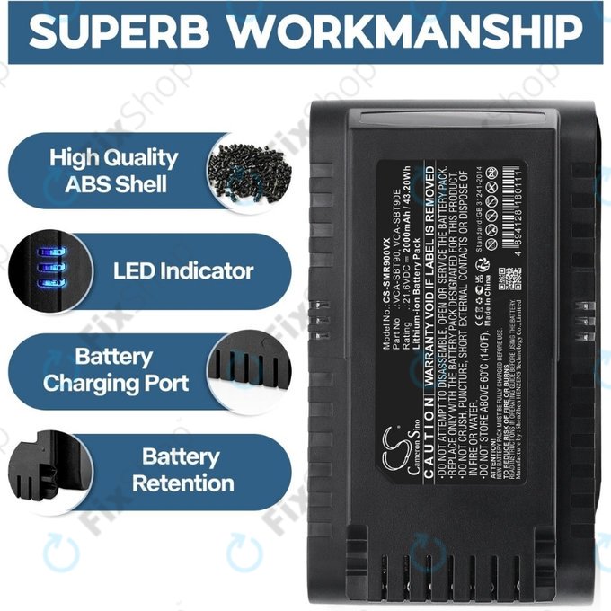 Samsung Jet 75, 75 Multi, 75 Premium, VS70, 90, VS9000 - Batterie VCA-SBT90, VCA-SBT90E, DJ96-00221A Li-Ion 21.6V 2000mAh HQ