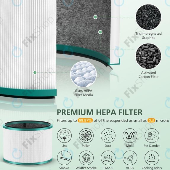 Dyson Pure Hot + Cool-series, Pure Cool Desk-series - Filtre HEPA (Charbon actif) (Green)