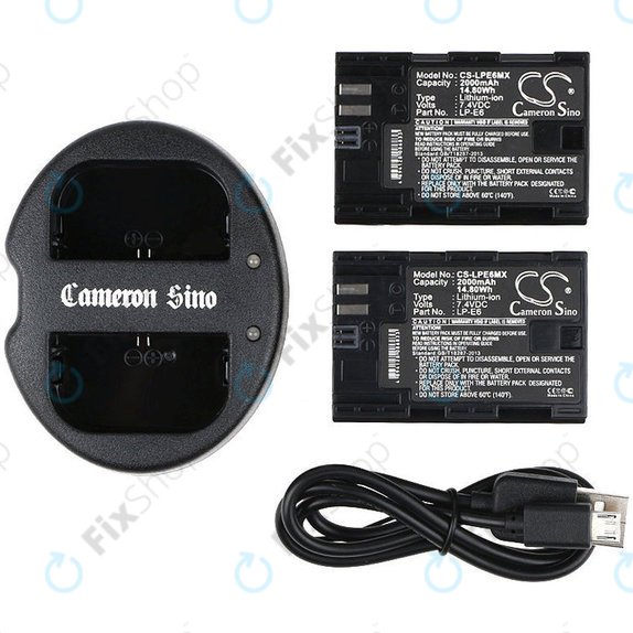 2 batteries avec chargeur pourCanon EOS 5D Mark II, EOS 7D, 2000mAh, Li-Ion, 7.4V, LP-E6, HQ