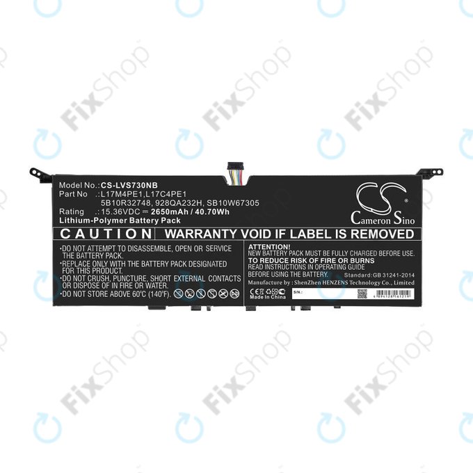 Batterie pour Lenovo IdeaPad 730-13, 2650mAh, Li-Pol, 15.36V, 5B10R32748, HQ