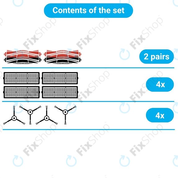 Kit de pièces de rechange pour iRobot Roomba 500, 600-series (2 paires de brosses principales, 4x Filtre, 4x Brosse latérale)