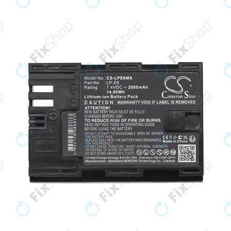 Batterie pour Canon EOS 5D Mark II, EOS 7D, EOS 70D, 2000mAh, Li-Ion, 7.4V, LP-E6, HQ