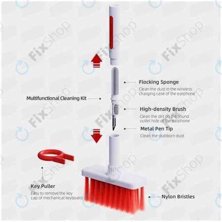 Brosse de nettoyage multifonctionnelle + stylo de nettoyage + extracteur de clé (rouge)