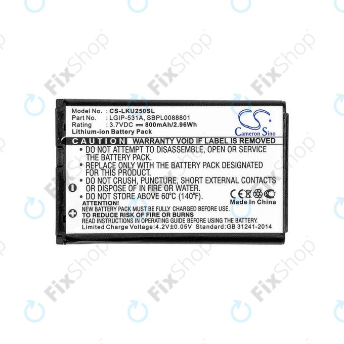 Batterie pour LG T500, 800mAh, Li-Ion, 3.7V, LGIP-531A, HQ