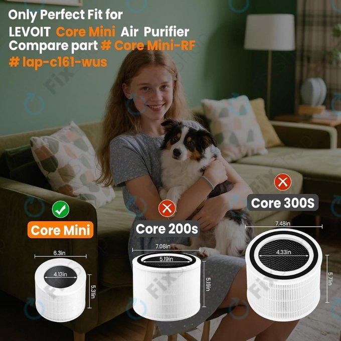 Levoit Core Mini - Filtre HEPA 3-en-1 (Charbon actif) (2 pièces)