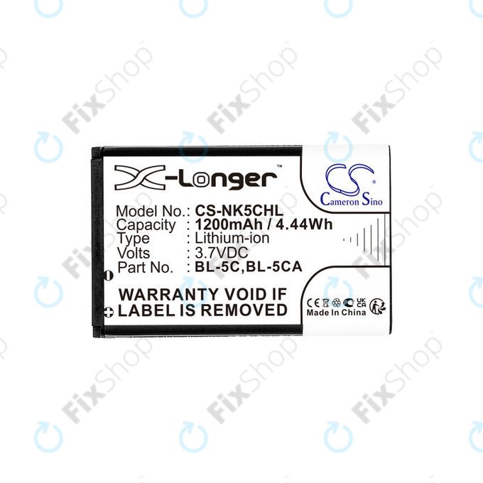 Batterie pour Nokia 1208, 1110, 2310, 1200mAh, Li-ion, 3.7V, BL-5C, HQ