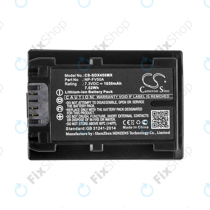 Batterie pour Sony FDR-AX33, 40, 45, 53, 60, 700, P33, HDR-CX450, 625, 1030mAh, Li-Ion, 7.3V, NP-FV50A, HQ
