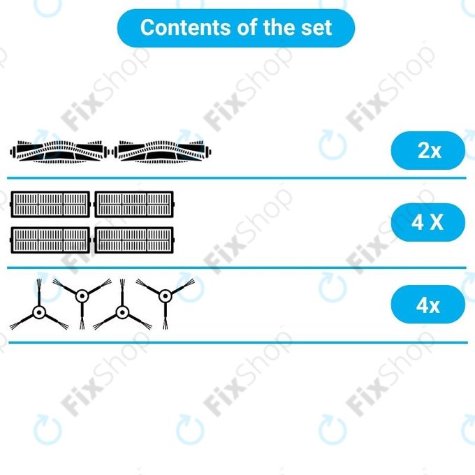 Kit de pièces de rechange pour Xiaomi Dreame Bot L10 Pro, D9, D9 Pro, D9 Max, Trouver LDS (2x Brosses principales, 4x Filtres, 4x Brosses latérales)