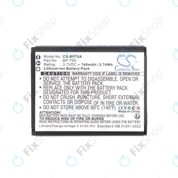 Batterie pour Samsung ES, ST, 740mAh, Li-Ion, 3.7V, BP-70A, HQ