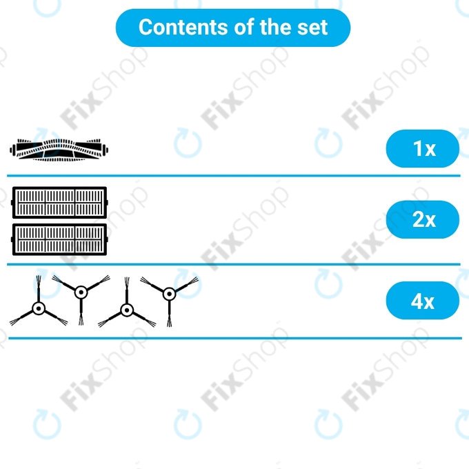 Kit de pièces de rechange pour Tesla IQ400, IQ400 Plus, Sencor 6485BK (1x Brosse principale, 2x Filtre, 4x Brosse latérale)