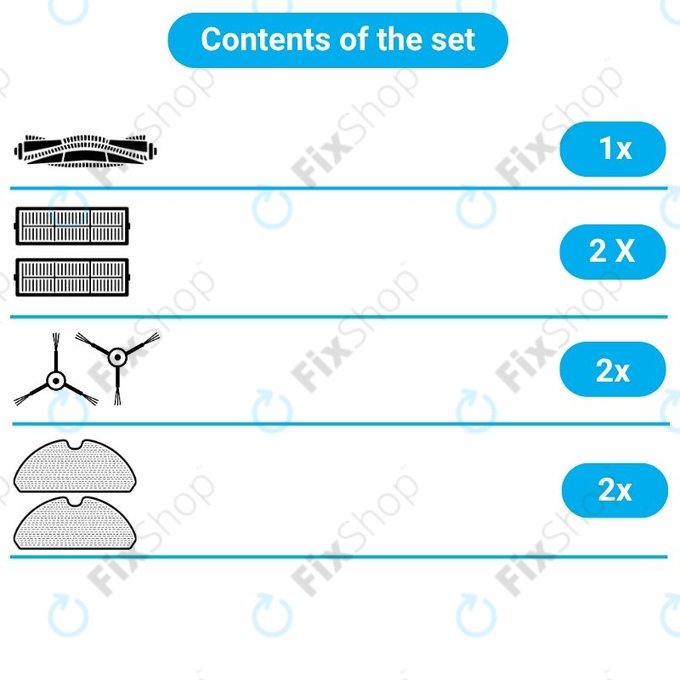Kit de pièces de rechange pour Xiaomi Dreame Bot L10 Pro, D9, D9 Pro, D9 Max, Trouver LDS (1x Brosse principale, 2x Filtres, 2x Brosses latérales, 2x Lingettes de lavage)