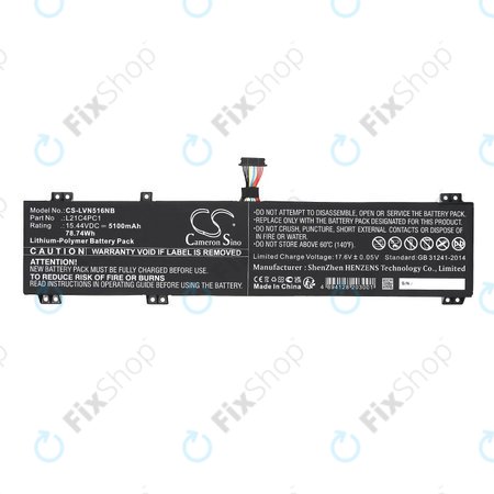 Batterie pour Lenovo Legion 5 15ARH7H, 82RD0002SB, 5100mAh, Li-Pol, 15.44V, L21C4PC1, HQ