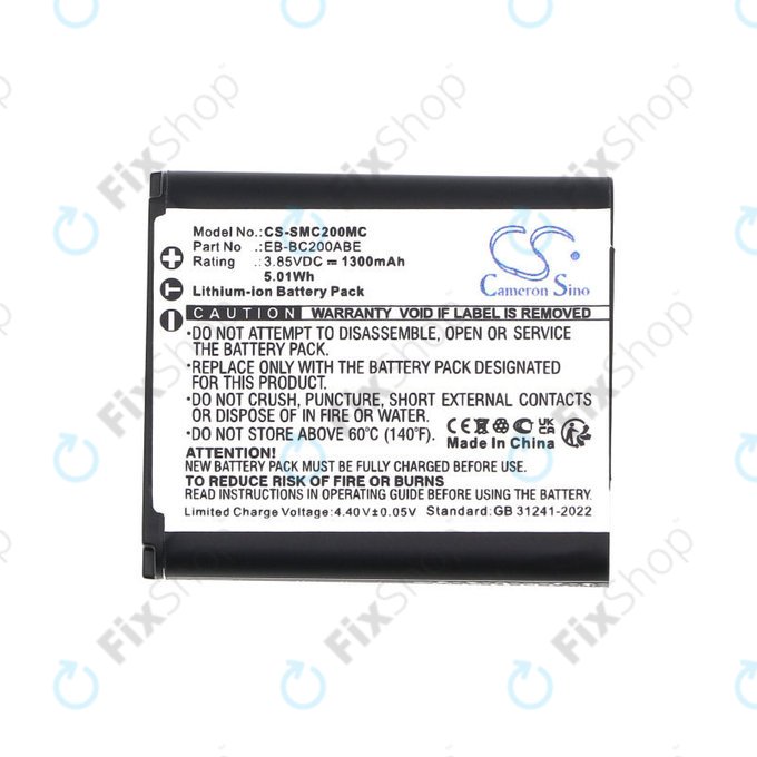 Batterie pour Samsung Gear 360, 1300mAh, Li-Ion, 3.85V, EB-BC200ABE, HQ
