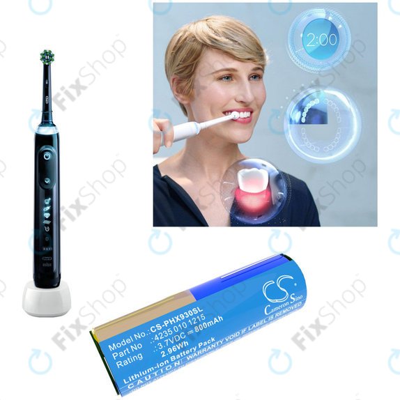 Batterie pour Oral-B Genius X, Smart 6000, Philips Diamondclean, Easyclean, 800mAh, Li-Ion, 3.7V, 4235 010 13068, HQ