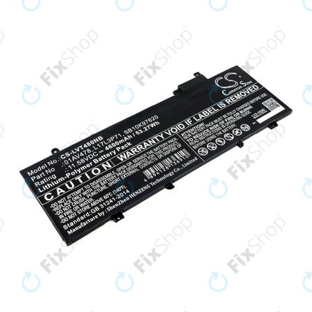 Batterie pour Lenovo ThinkPad T480S, 4600mAh, Li-Pol, 11.58V, 01AV478, HQ