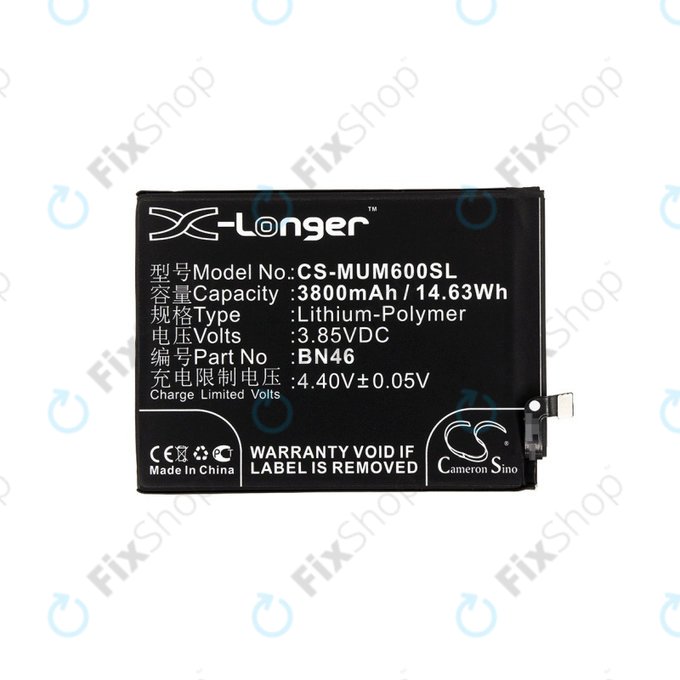 Batterie pour Xiaomi Redmi Note 8T, 3800mAh, Li-Pol, 3.85 V, BN46, HQ