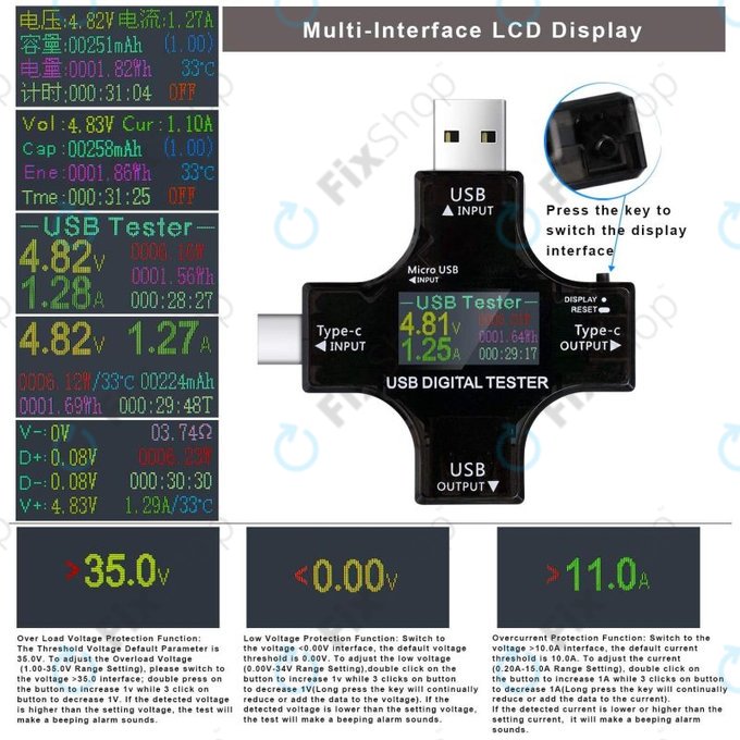 Eversame 2in1 - Testeur numérique USB (USB-C et USB 3.0)