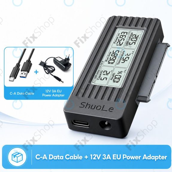 Adaptateur USB-C / USB 3.0 vers SATA pour HDD/SSD avec écran, 12V/3A EU