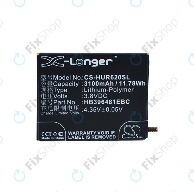 Batterie pour Huawei Ascend Y6 2, Honor 5a, Huawei G7 Plus, 3100mAh, Li-Pol, 3.8V, HB396481EBC, HQ