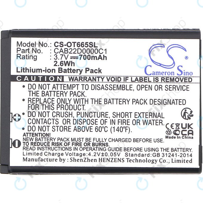 Batterie pour Alcatel One Touch 2010D, 700mAh, Li-ion, 3.7V, CAB22D0000C1, HQ