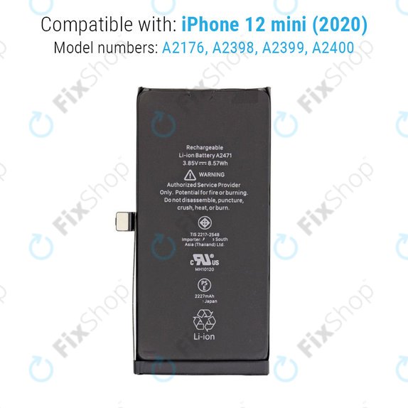 Batterie pour iPhone 12 Mini, 2227mAh