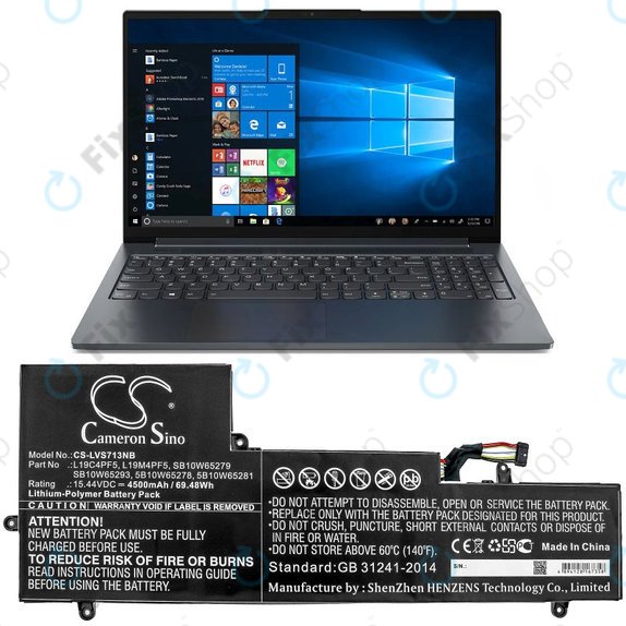 Batterie pour Lenovo Yoga Slim 7-15IIL, 4500mAh, Li-Pol, 15.44V, L19C4PF5, HQ