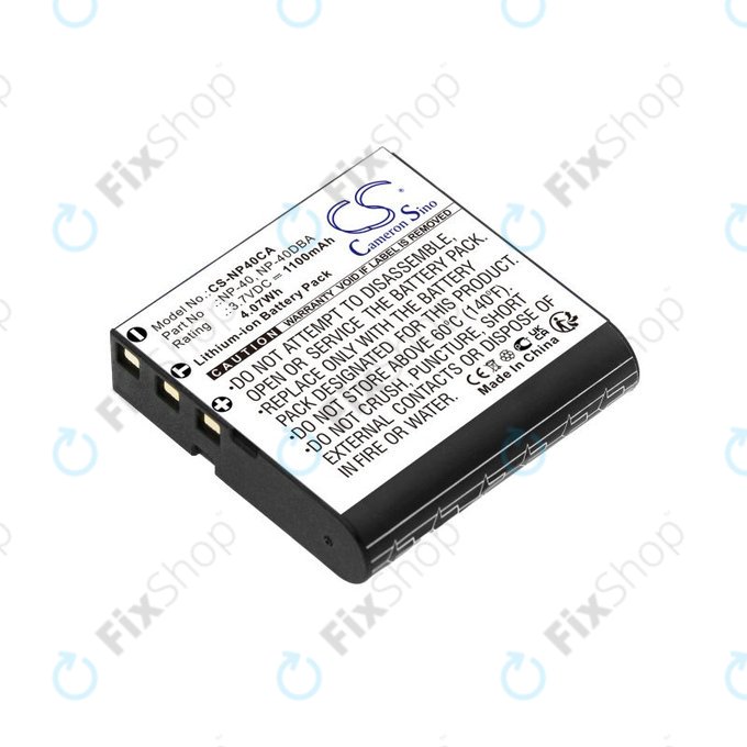 Batterie pour Casio Exilim Ex-FC100, 1100mAh, Li-Ion, 3.7V, NP-40, HQ