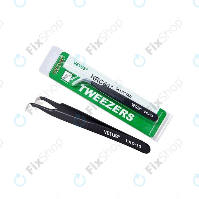 Vetus ESD-15 - Pince à épiler antistatique en métal à pointe incurvée (120 mm)