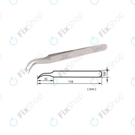 Vetus ST-15 - Pince à épiler professionnelle en métal à pointe incurvée (120 mm)